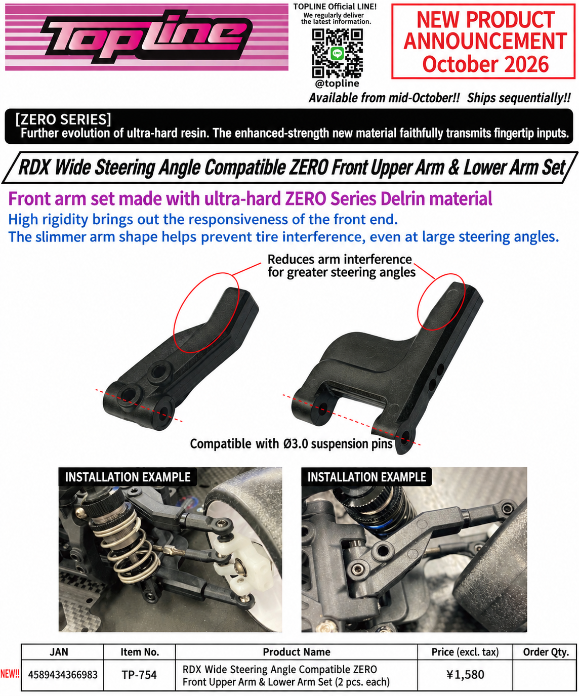 Announcement of New TOPLINE Product: ZERO Front Upper and Lower Arm Set for RDX (Designed for Wide Steering Angles)